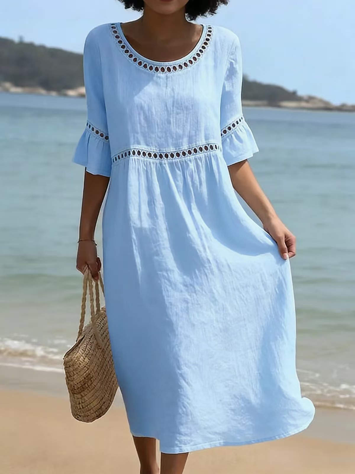 Women's Simple Solid Color Linen Blend Dress