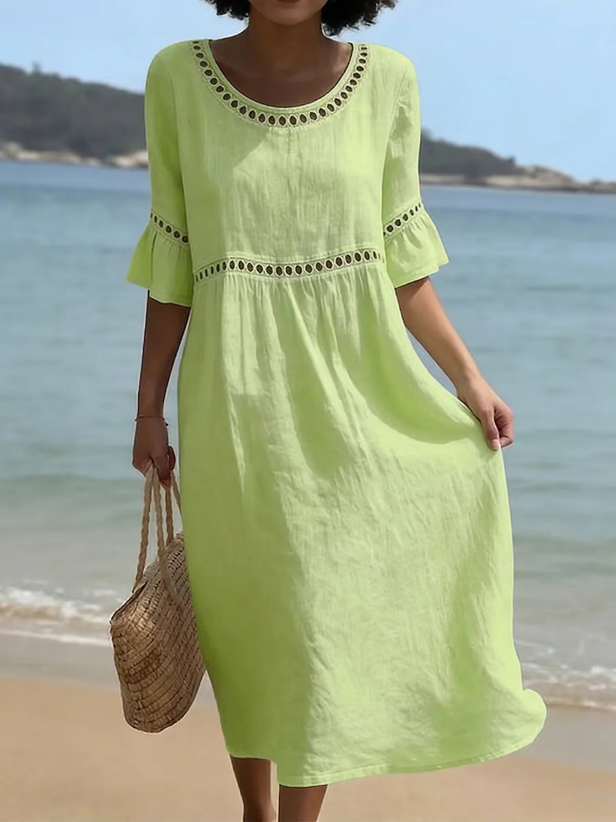 Women's Simple Solid Color Linen Blend Dress