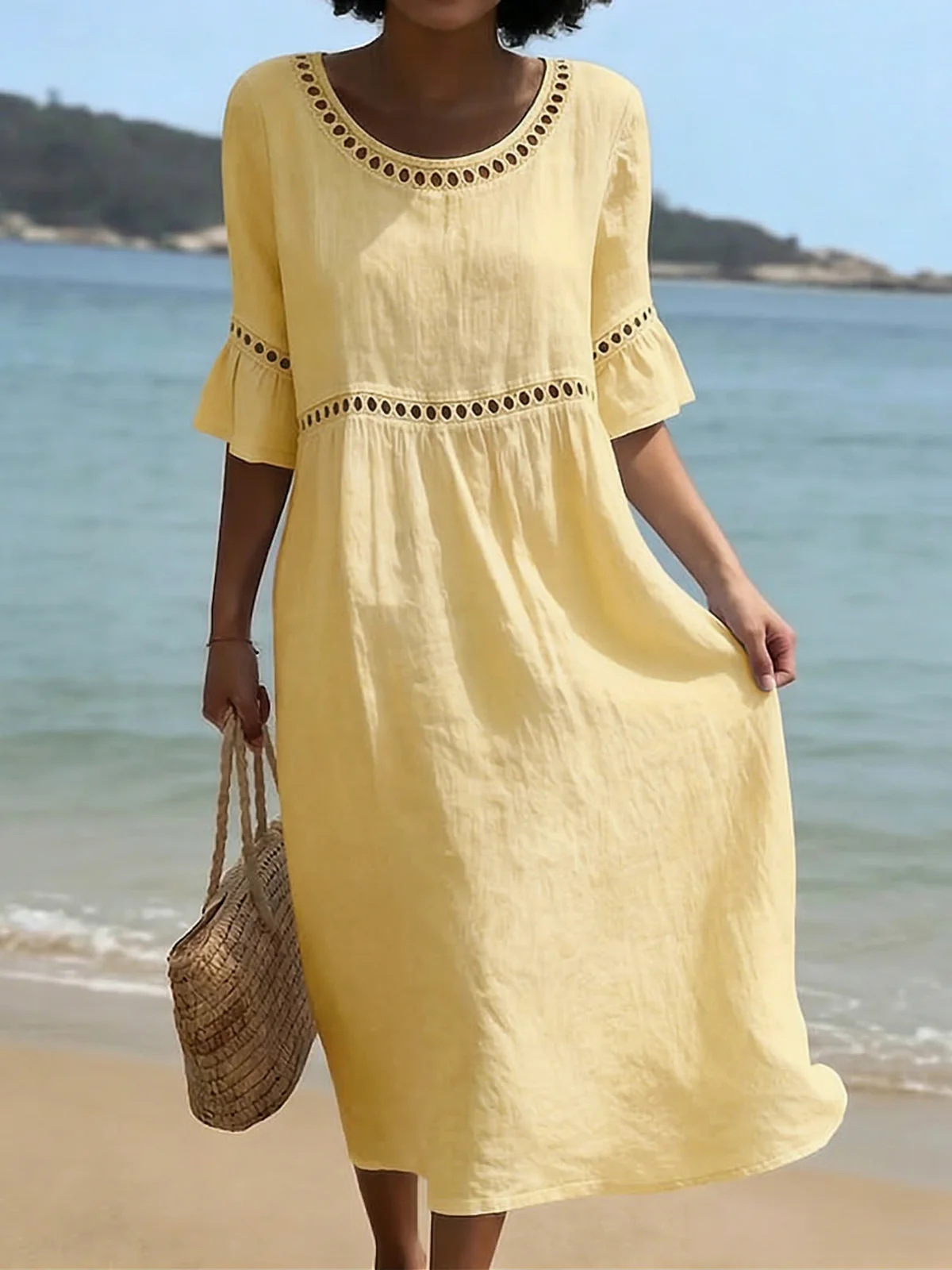 Women's Simple Solid Color Linen Blend Dress