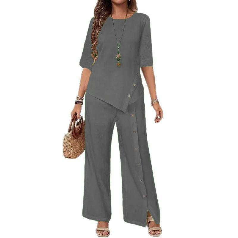 ⏳Time-Limited Special⏰Women's Irregular Hem Top & Wide Leg Pants Two-Piece Set