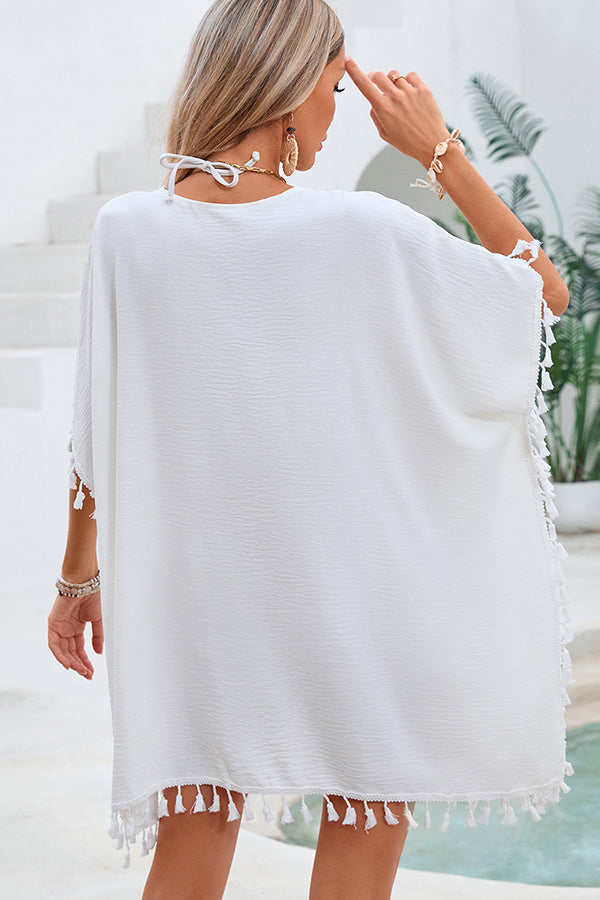 Solid Color Hollow Tassel Swimsuit Cover Up