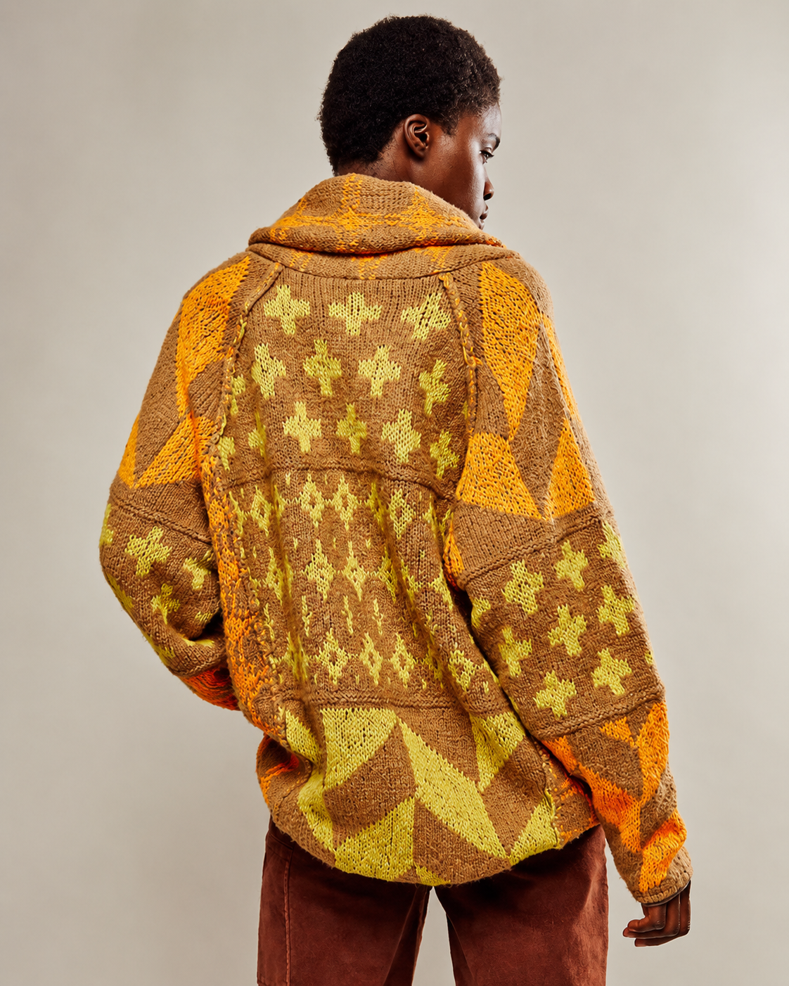 Oversized Graphic Button-Down Knit Cardigan