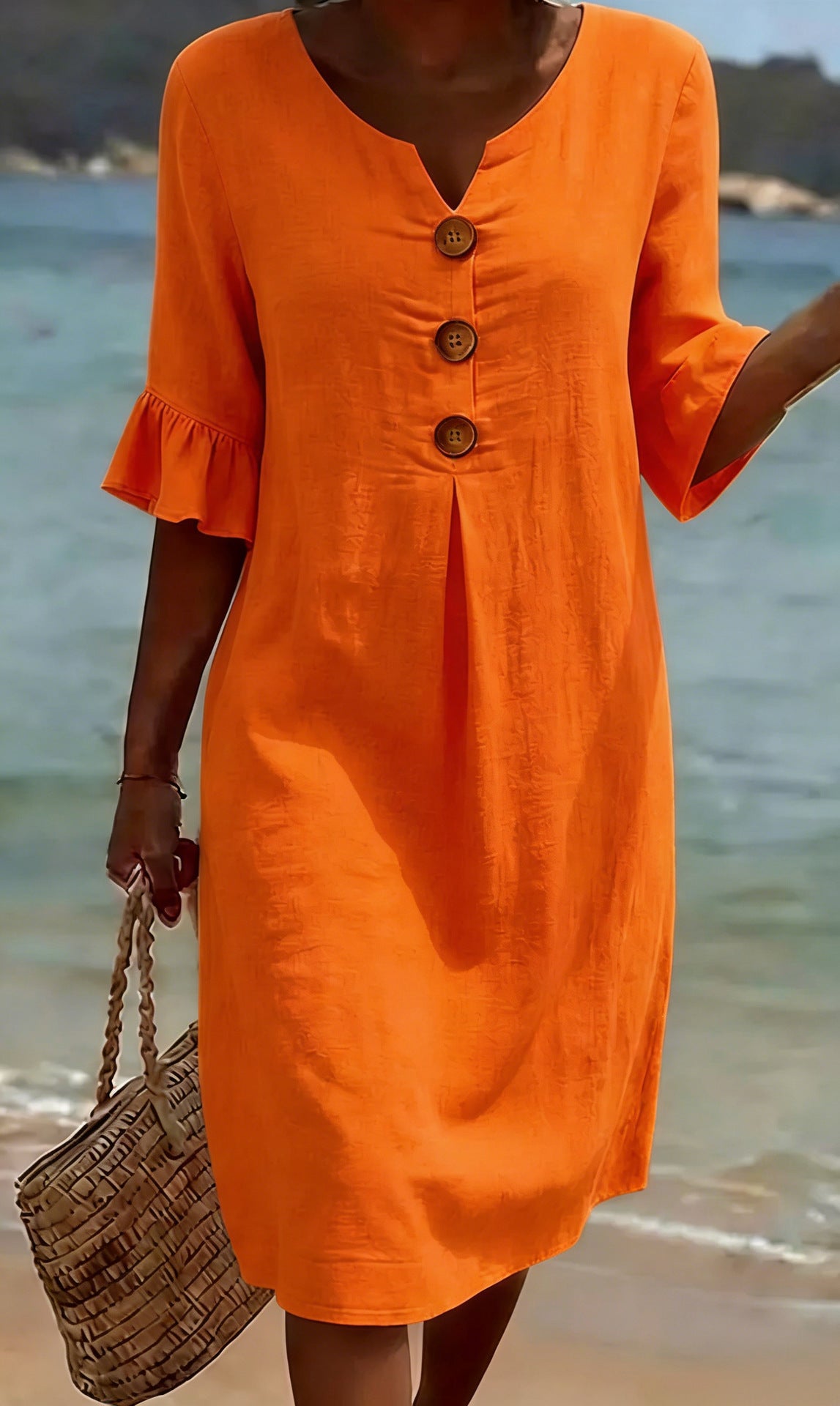 Vestido mujer algodón lino verano – vestido suelto con botones