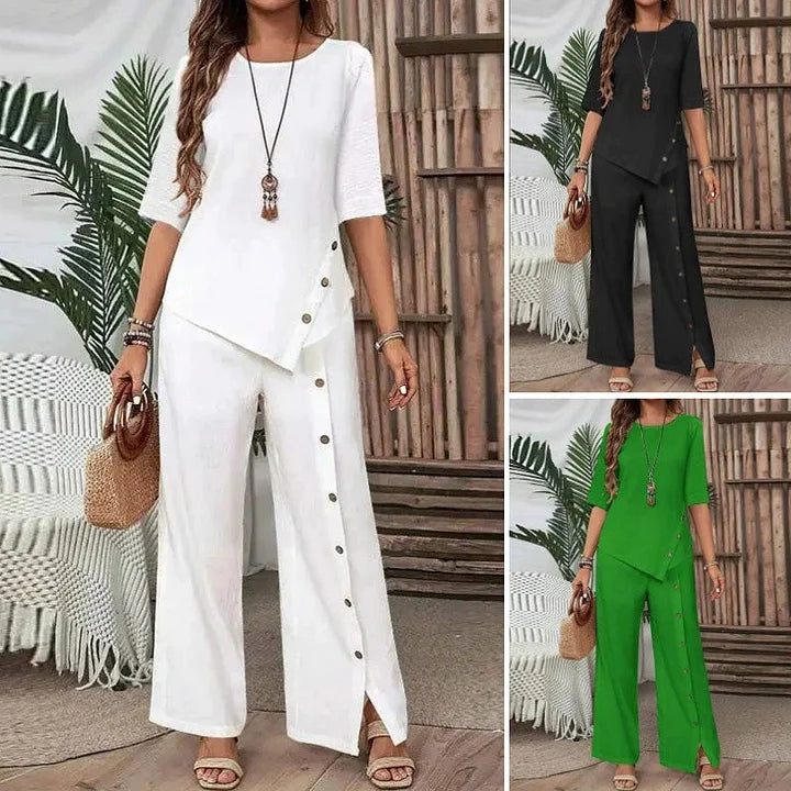 ⏳Time-Limited Special⏰Women's Irregular Hem Top & Wide Leg Pants Two-Piece Set