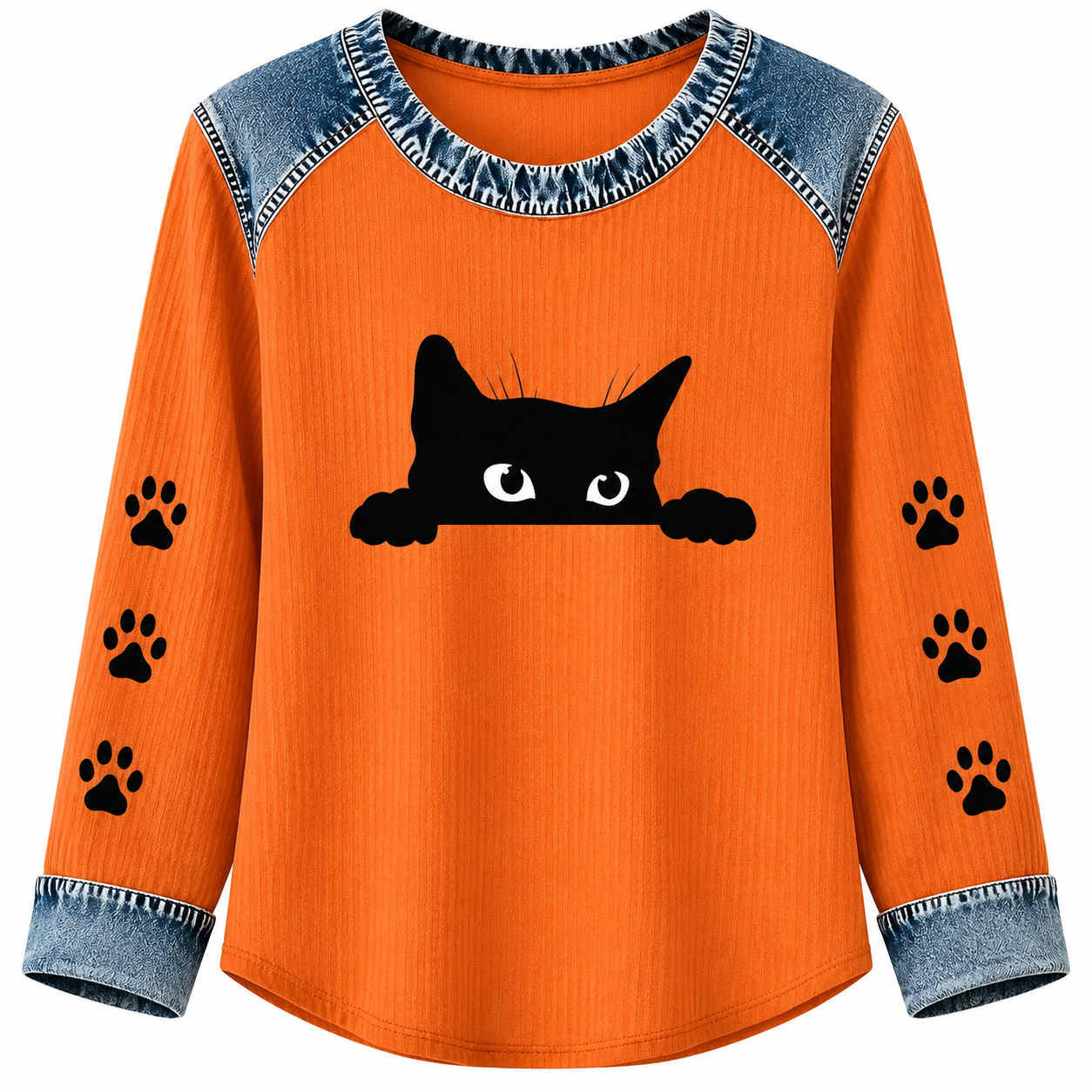 Women's Denim Patchwork Art Dachshund Dog Pattern V-neck Long Sleeve T-Shirt(These are all animals that Lily has helped❤️Buy 2 Get 10% OFF & Free Shipping🔥)