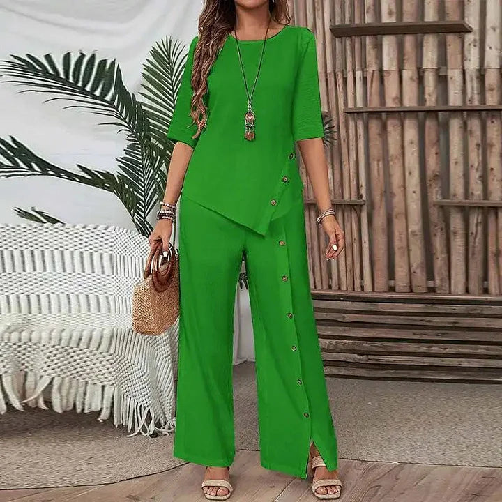 ⏳Time-Limited Special⏰Women's Irregular Hem Top & Wide Leg Pants Two-Piece Set