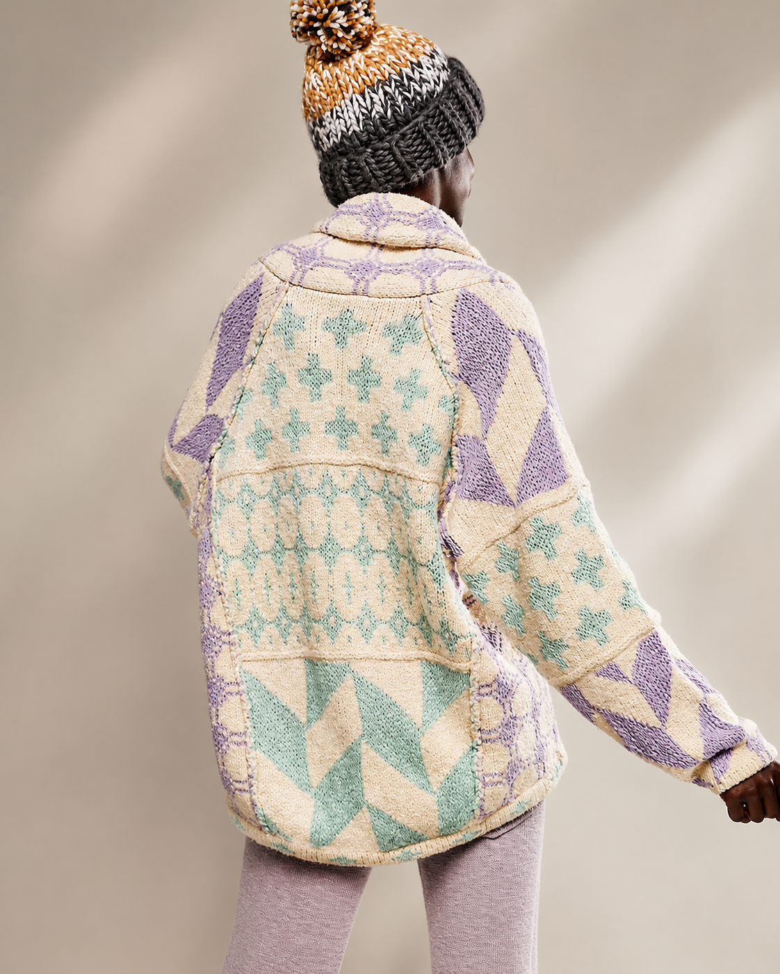 Oversized Graphic Button-Down Knit Cardigan