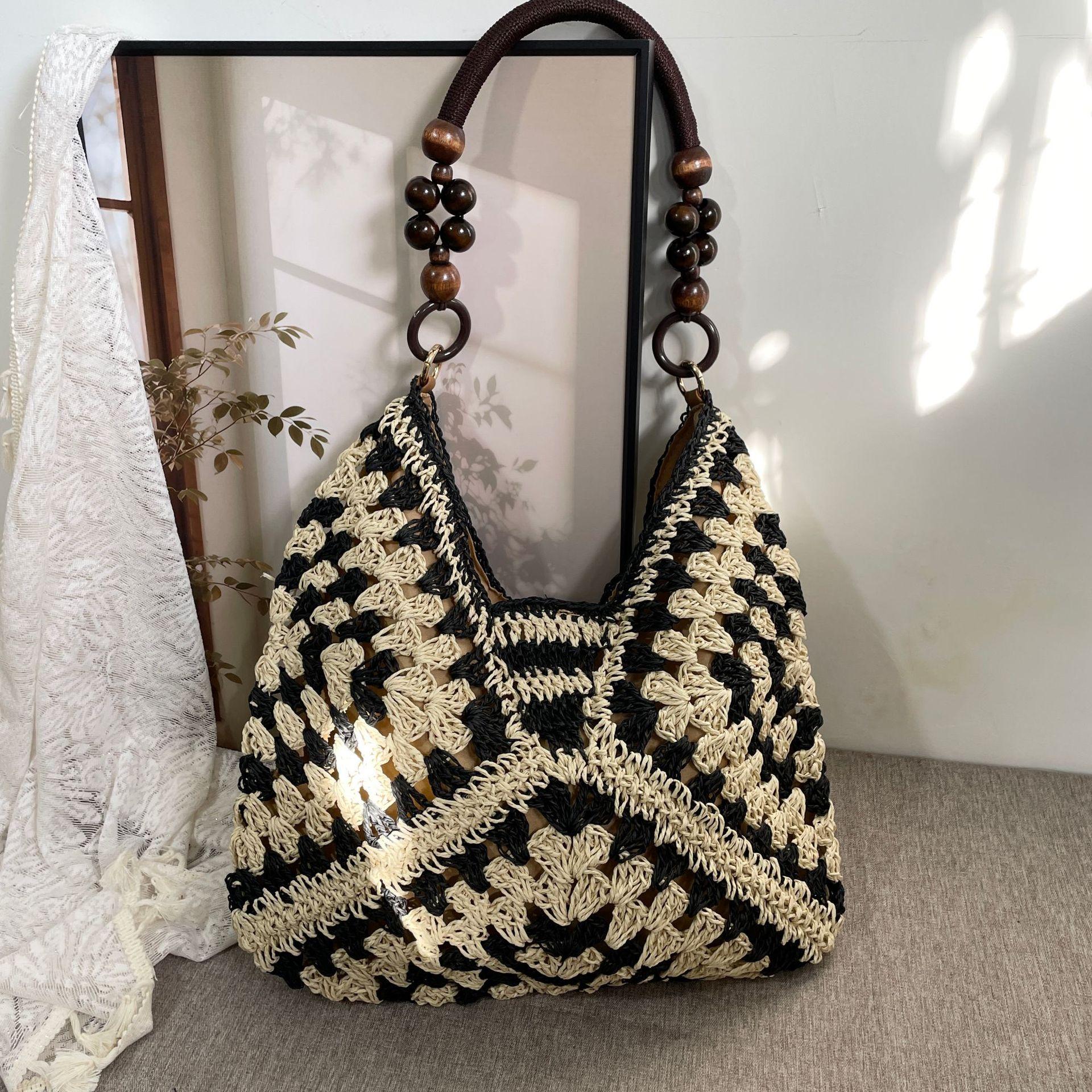 New Fashionable Handmade Woven Bag Versatile Paper Rope Crochet Straw Shoulder Bag for Beach & Vacation Style Lightweight Functional Summer Accessory New Fashionable Handmade Woven Bag Versatile Paper Rope Crochet Straw Shoulder Bag for Beach & Vacation Style Lightweight Functional Summer Accessory