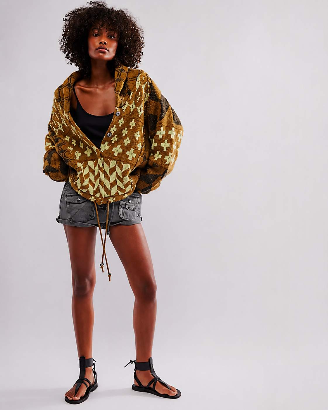 Oversized Graphic Button-Down Knit Cardigan