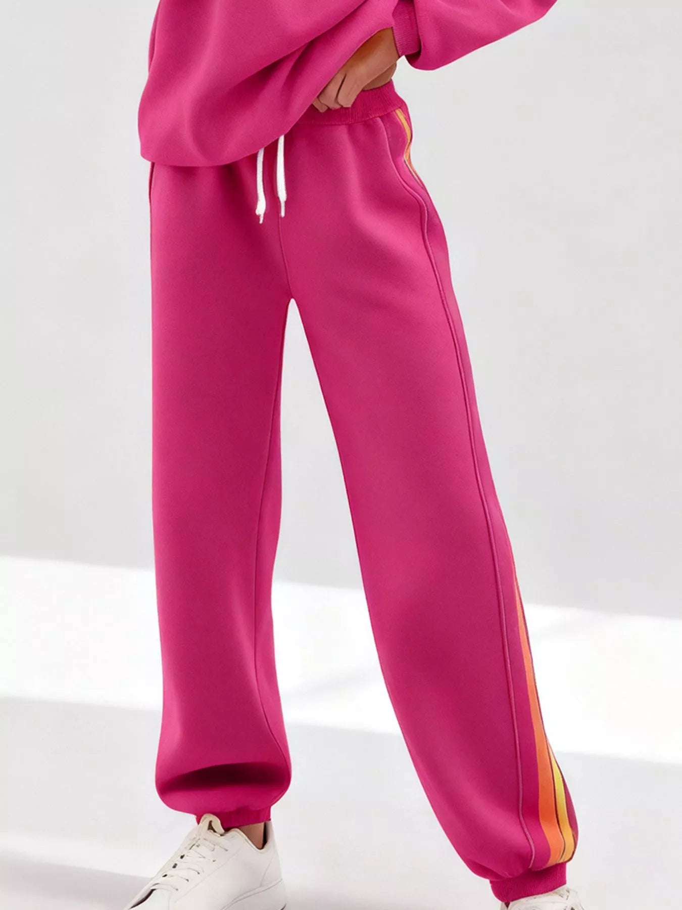 Blueberi B Striped Round Neck Sweatshirt and Pants Set - Cotton Blend - Available in S-2XL