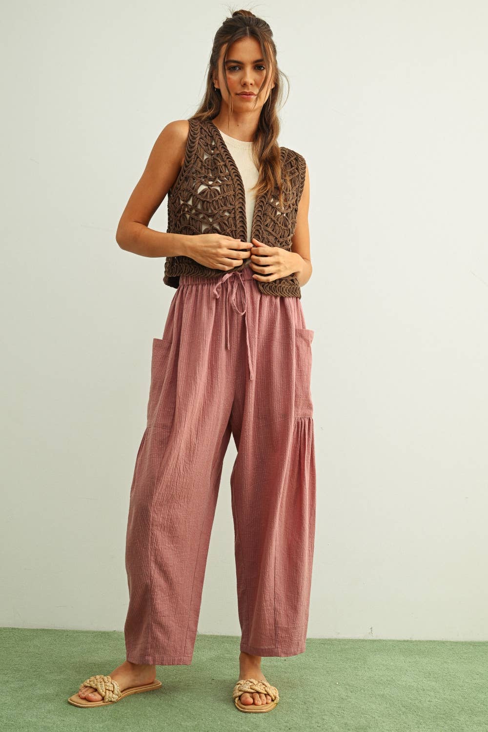 Mauve Pinstriped Loose Pants