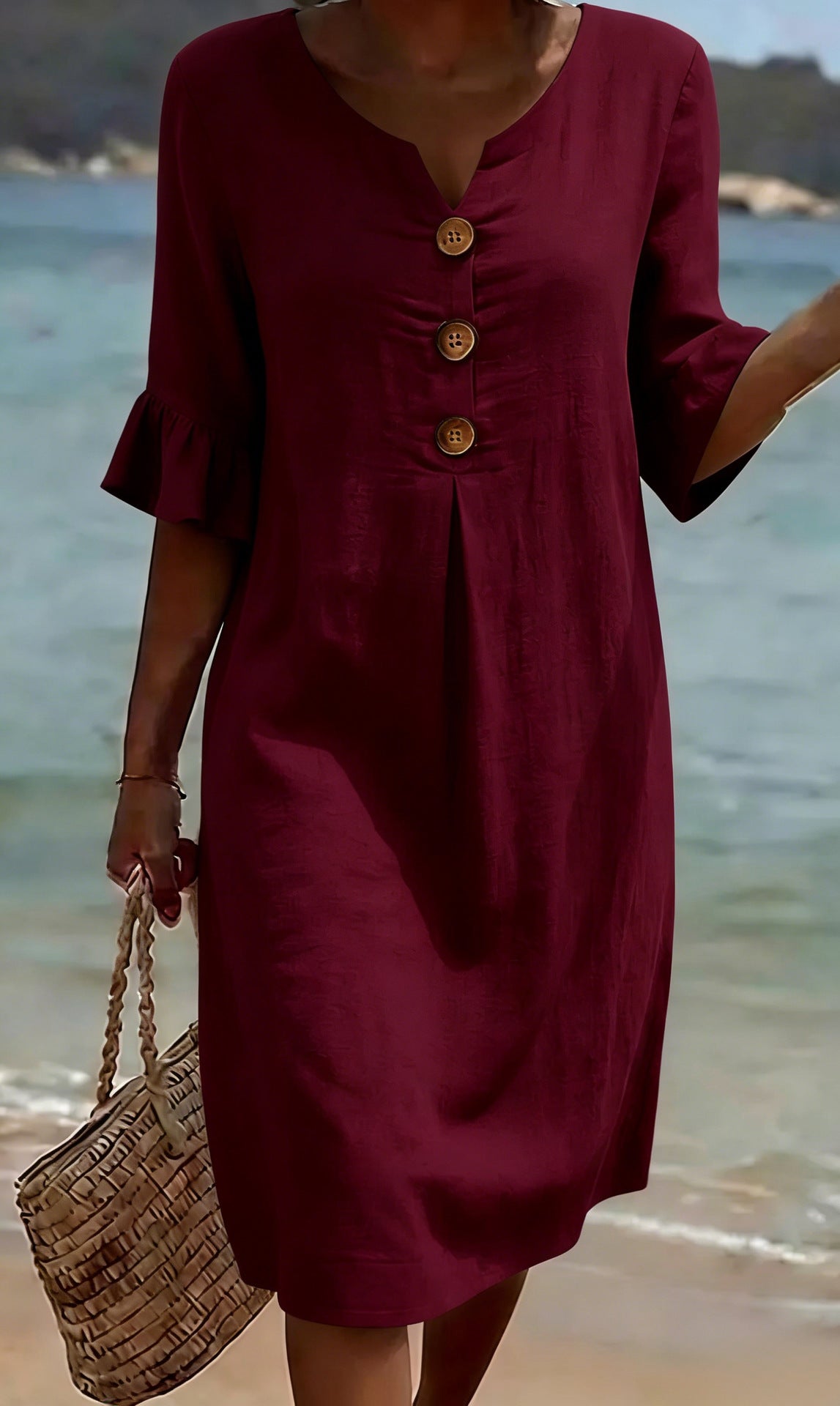 Vestido mujer algodón lino verano – vestido suelto con botones