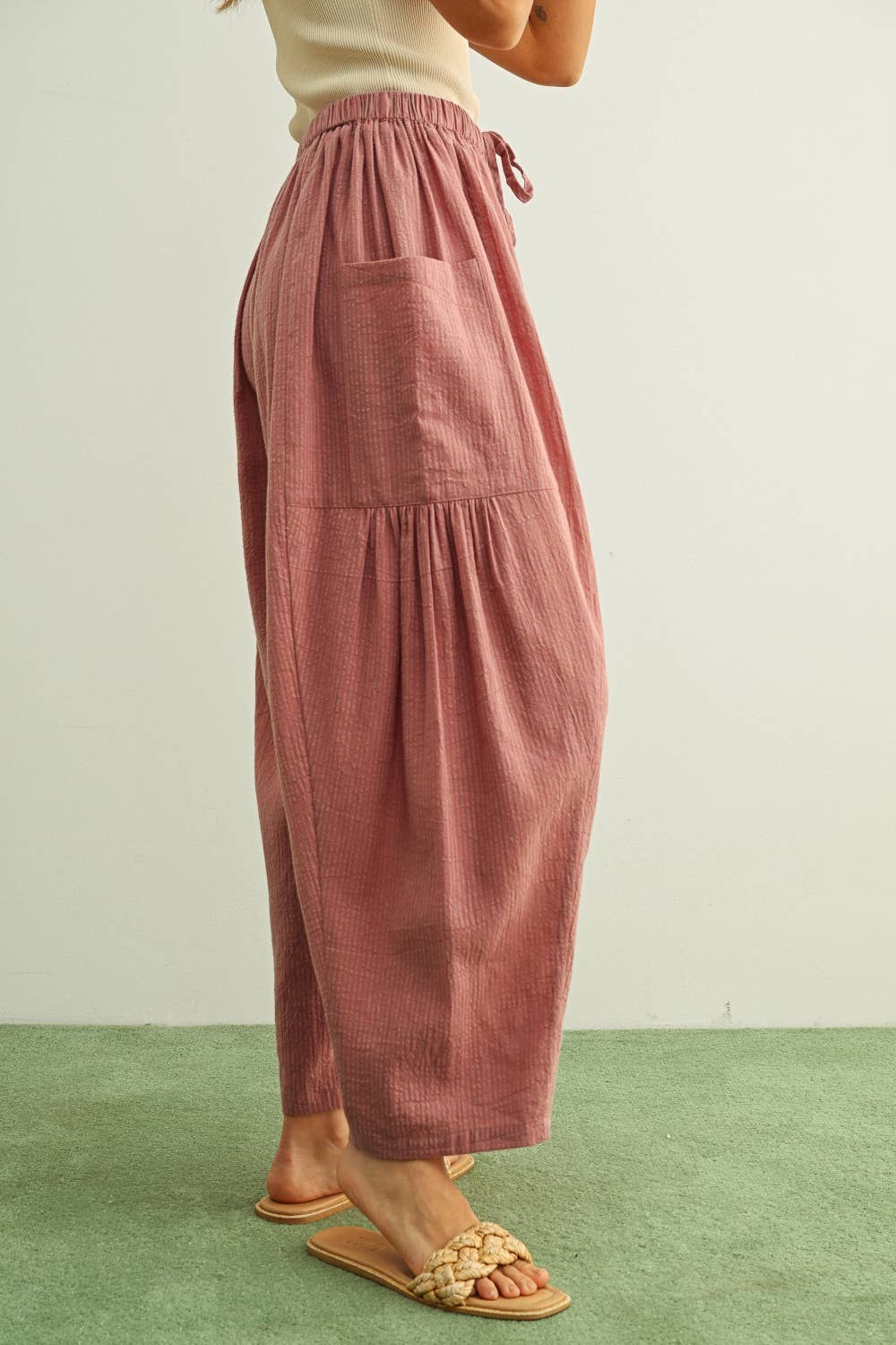 Mauve Pinstriped Loose Pants