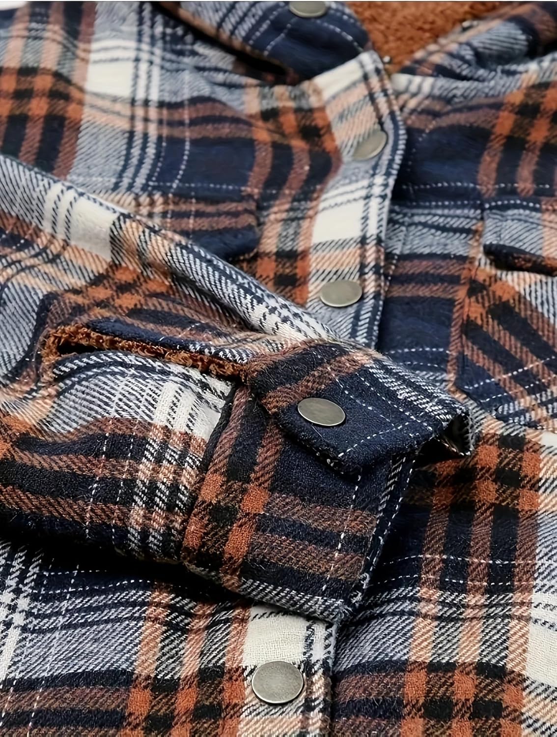 Womens Plaid Shacket Jacket Long Sleeve Fleece Hooded Jackets