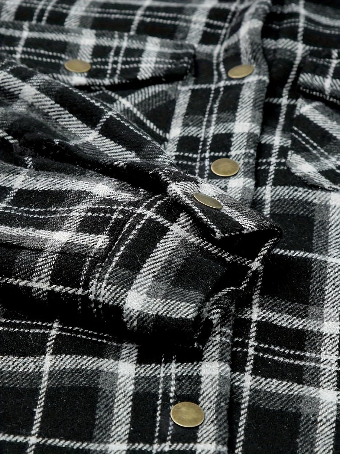 Womens Plaid Shacket Jacket Long Sleeve Fleece Hooded Jackets