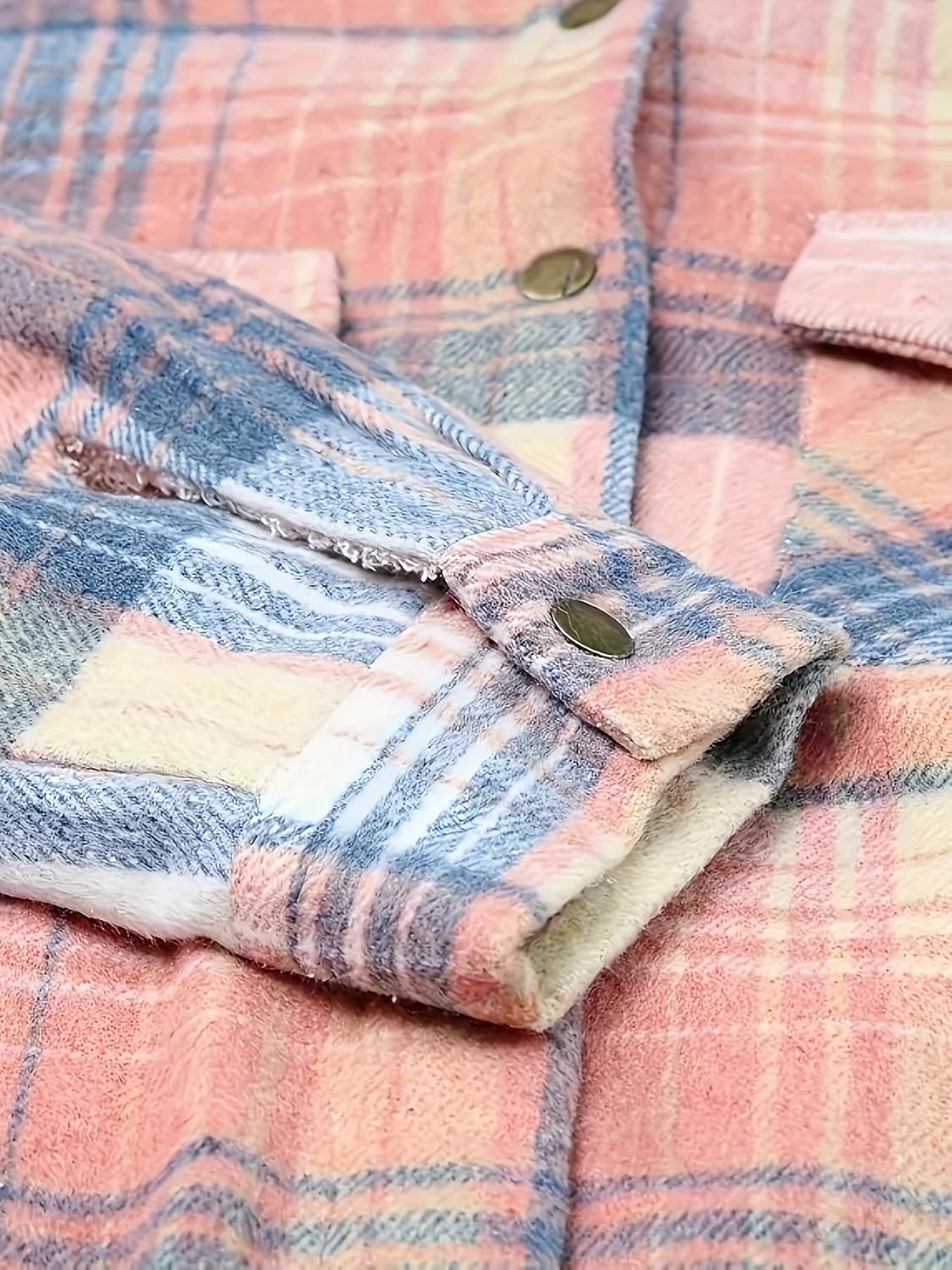 Womens Plaid Shacket Jacket Long Sleeve Fleece Hooded Jackets