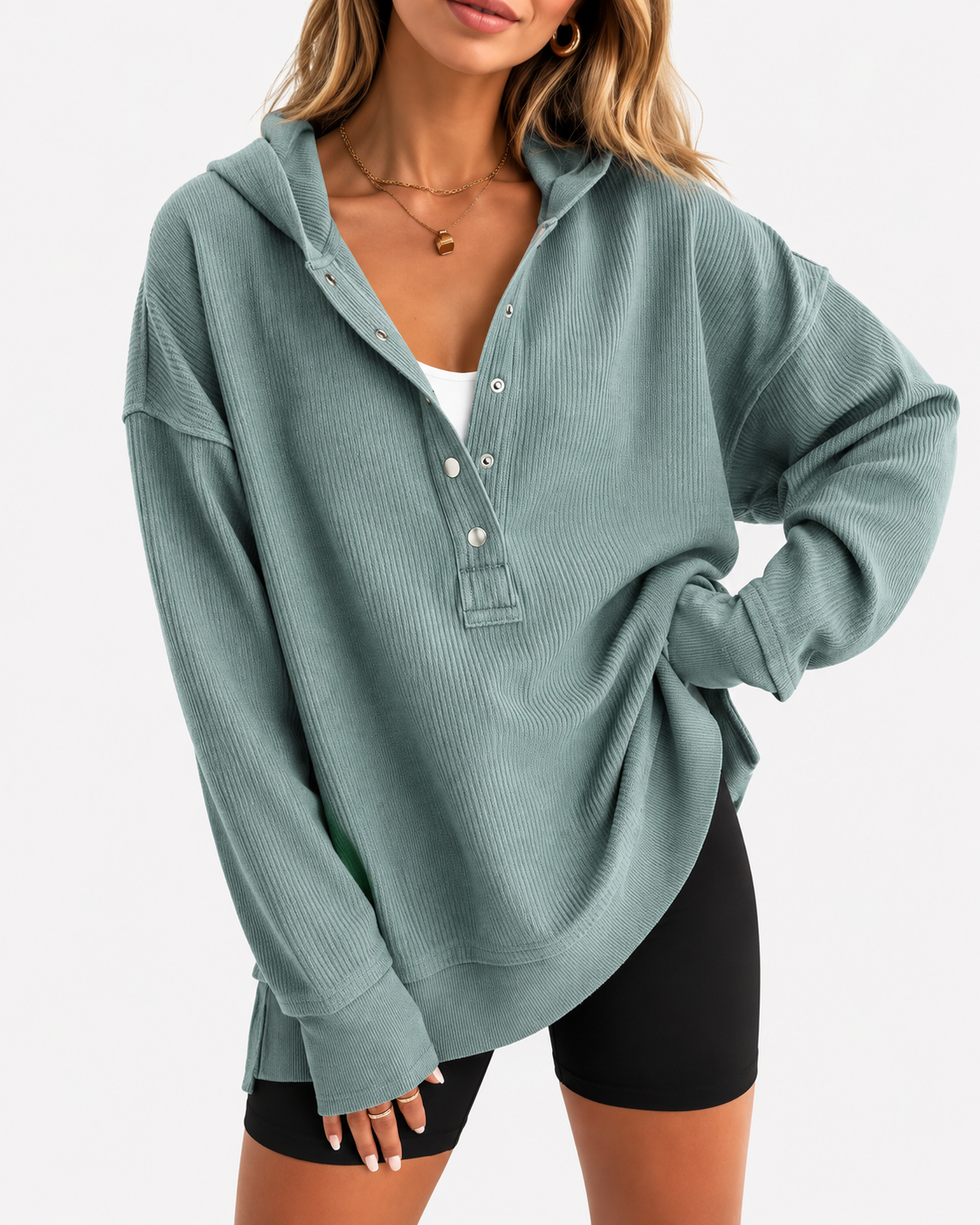 Oversized Collared Ribbed Sweatshirt