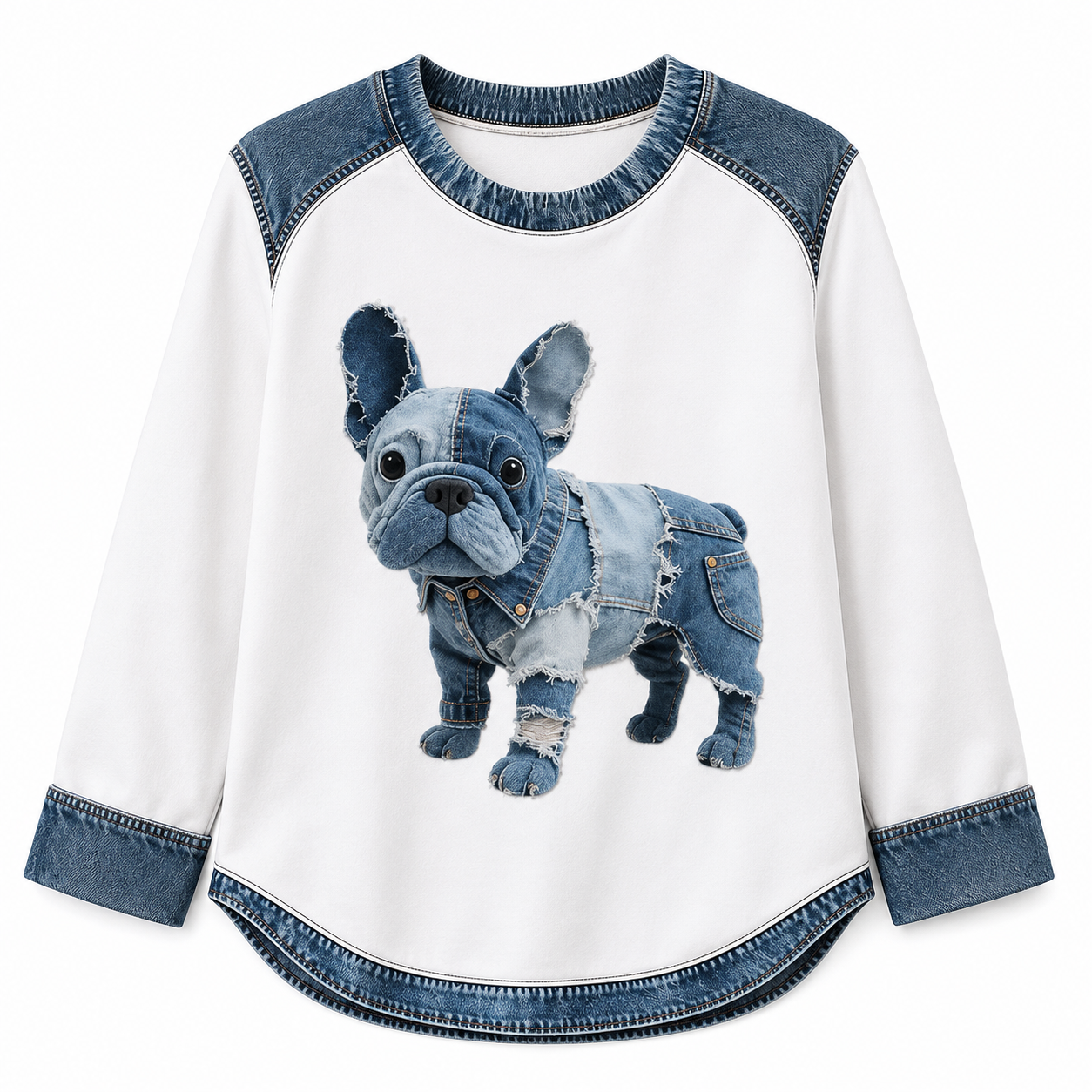 Women's Denim Patchwork Art Dachshund Dog Pattern V-neck Long Sleeve T-Shirt(These are all animals that Lily has helped❤️Buy 2 Get 10% OFF & Free Shipping🔥)