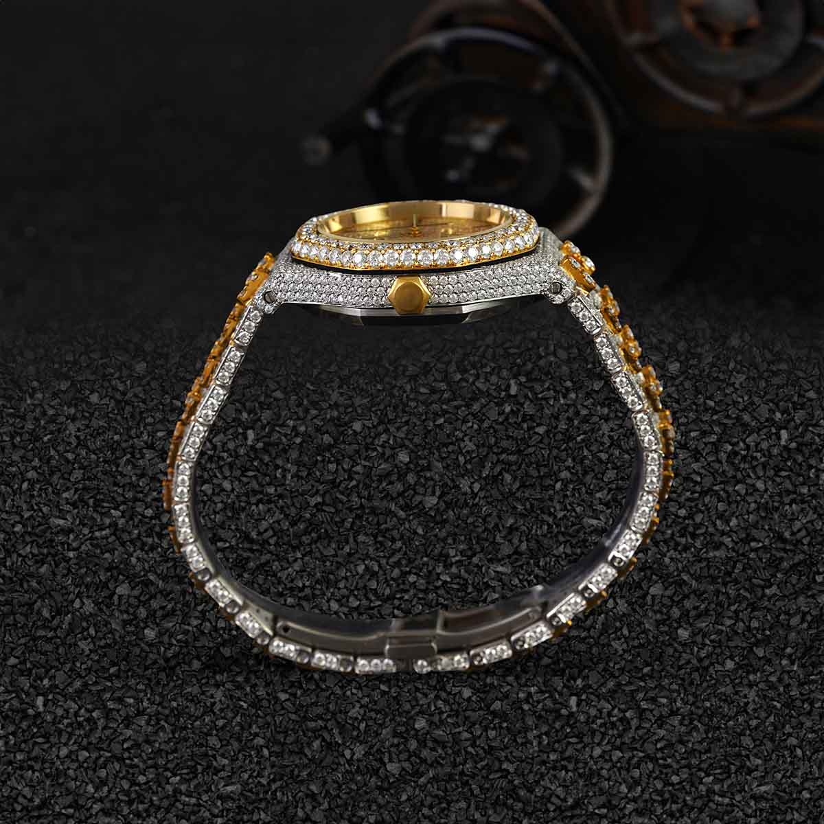 Two Tone Iced Out Watch for Men VVS1 Moissanite Bust Down Jewelry