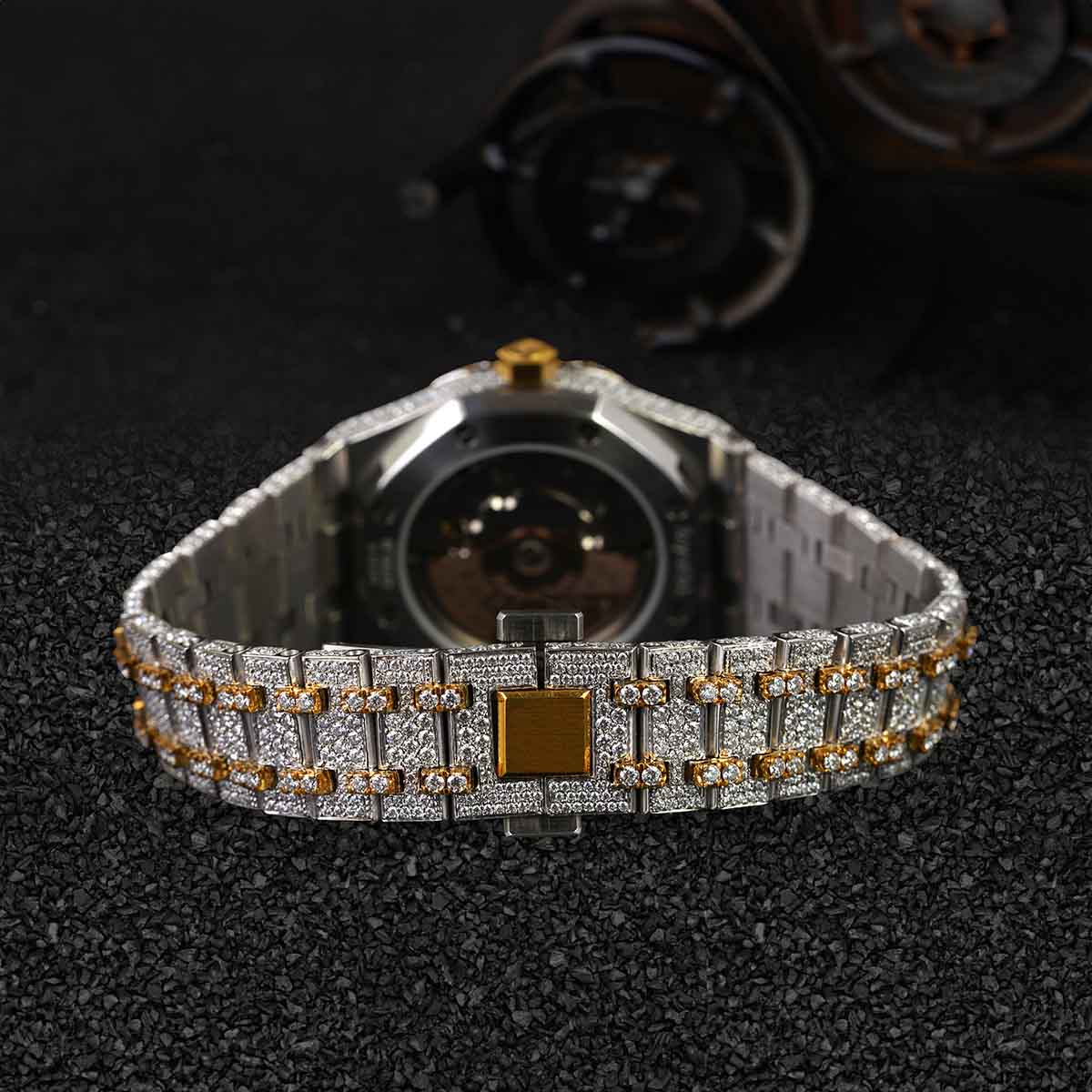 Two Tone Iced Out Watch for Men VVS1 Moissanite Bust Down Jewelry