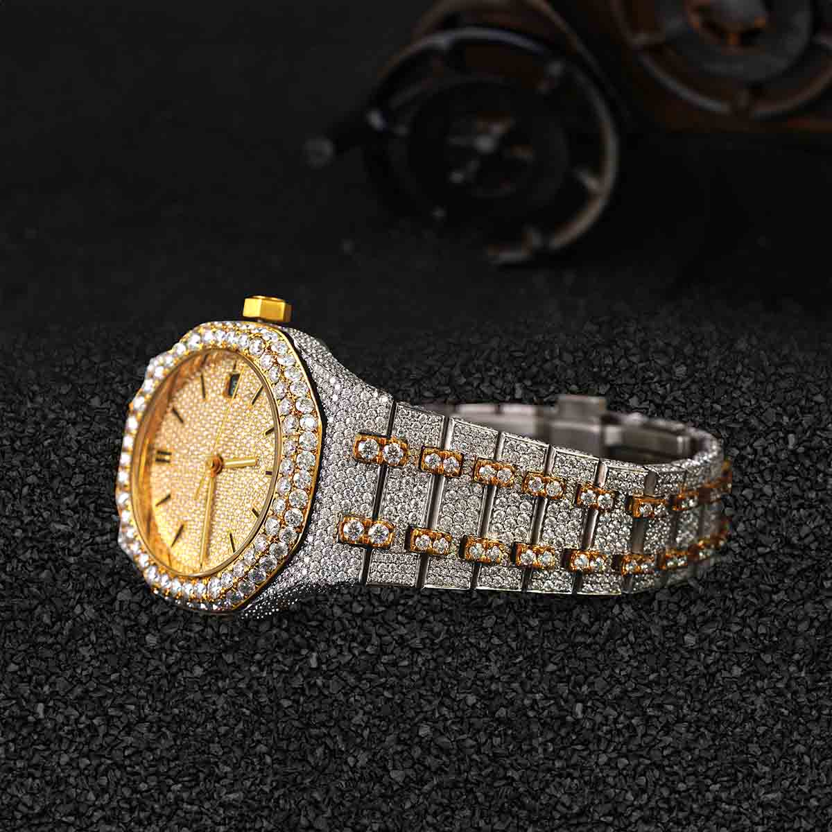 Two Tone Iced Out Watch for Men VVS1 Moissanite Bust Down Jewelry