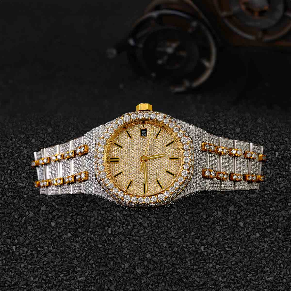 Two Tone Iced Out Watch for Men VVS1 Moissanite Bust Down Jewelry