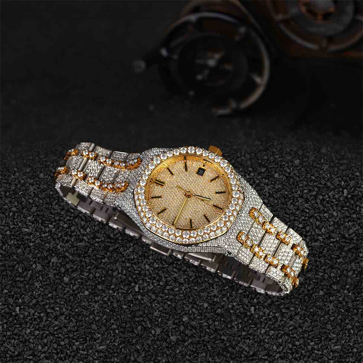 Two Tone Iced Out Watch for Men VVS1 Moissanite Bust Down Jewelry