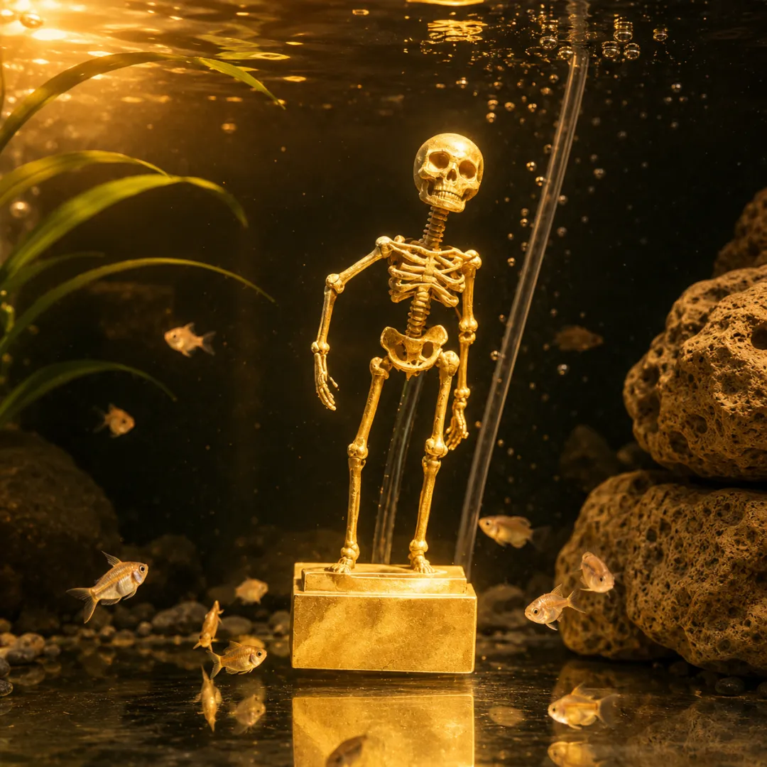 Animated Skeleton Waterwheel Aquarium Ornament with Bubble Aeration