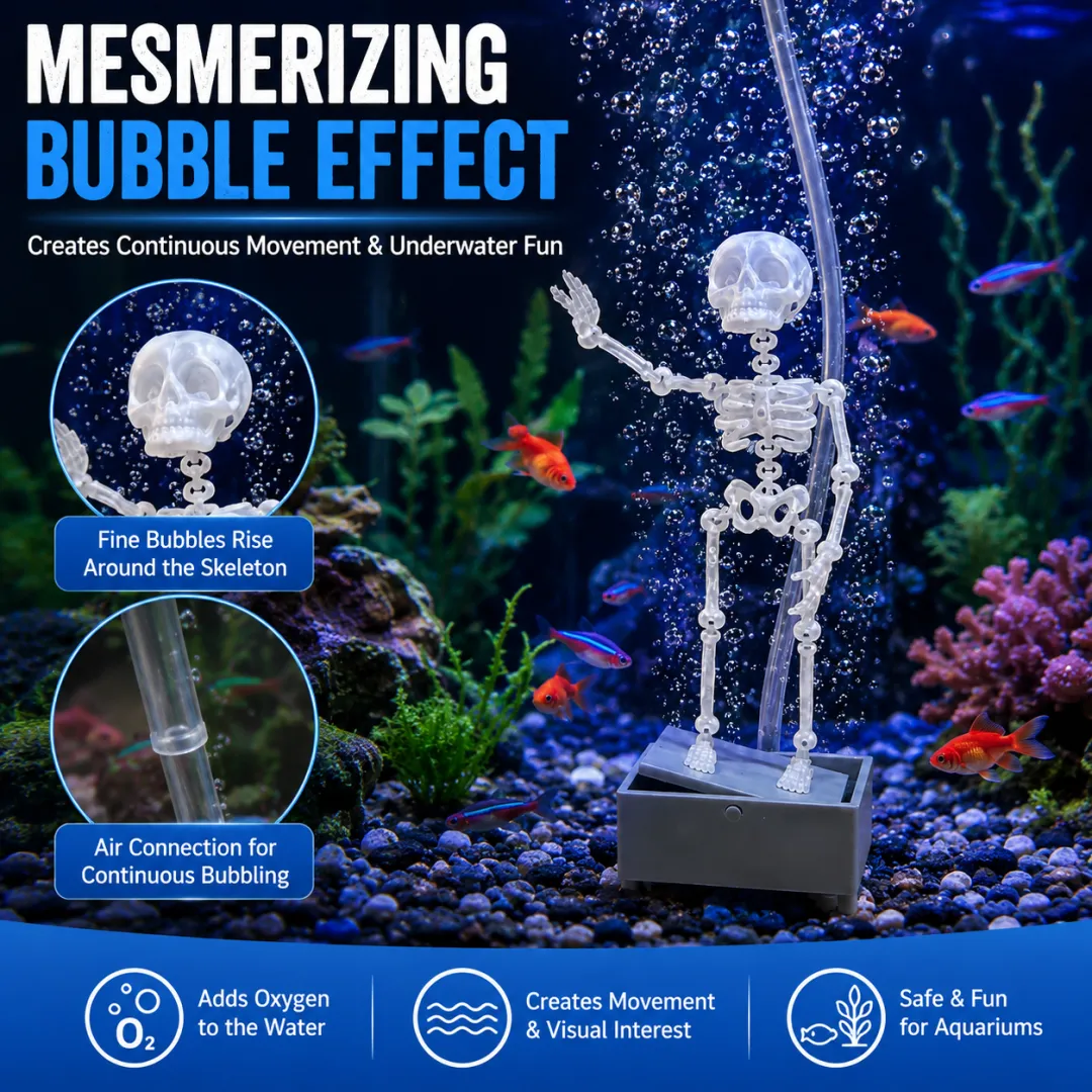 Animated Skeleton Waterwheel Aquarium Ornament with Bubble Aeration