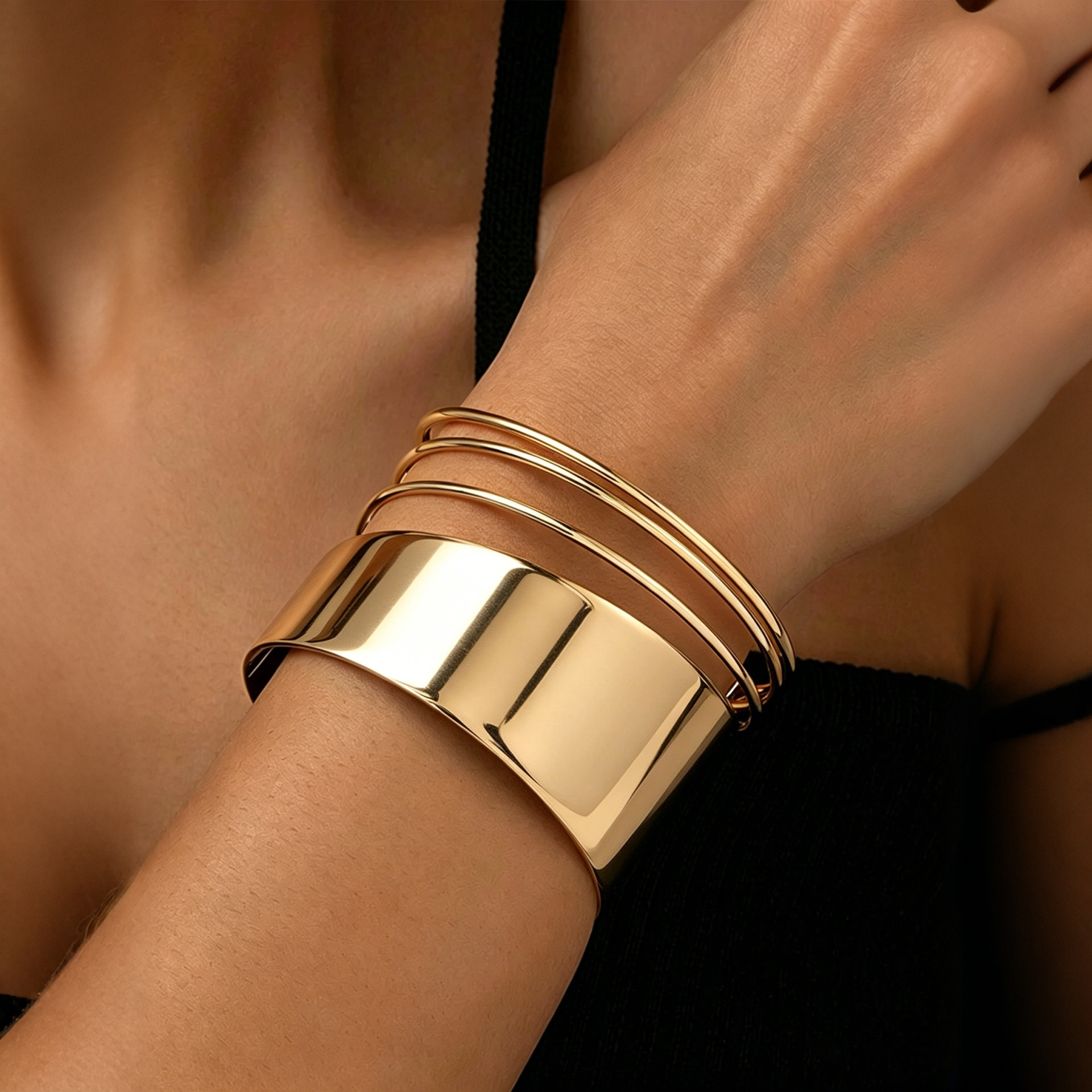 1-piece Multi-layered Metal Polished Bracelet