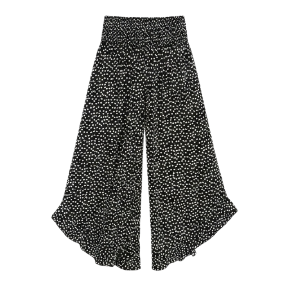 Smocked Wide-Leg Ruffle Pants