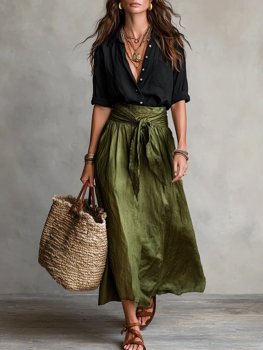 Modern Color Block Top & Skirt Set