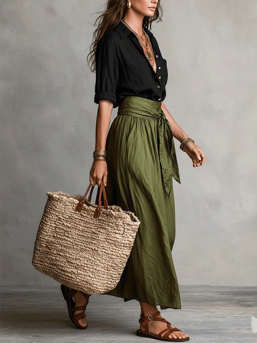 Modern Color Block Top & Skirt Set