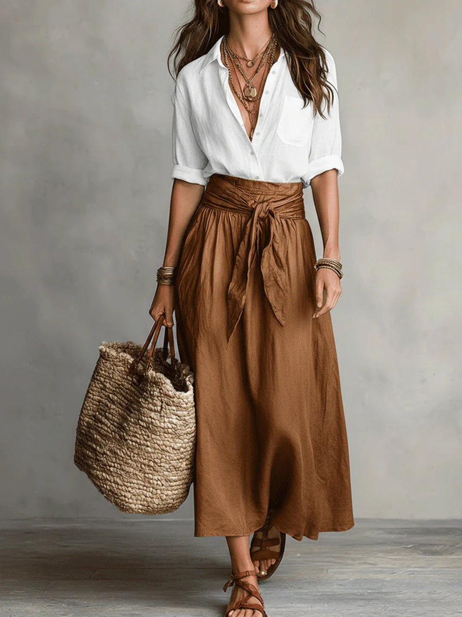 Modern Color Block Top & Skirt Set