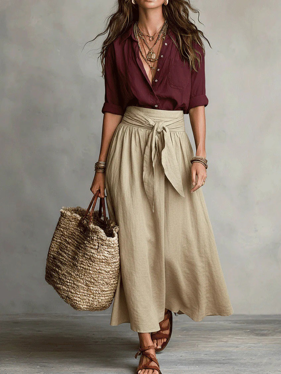 Modern Color Block Top & Skirt Set