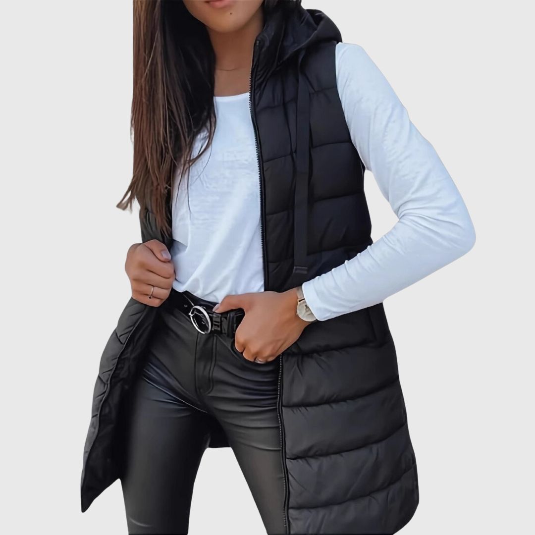 Virelle Hooded Puffer Vest â€“ Sleek Sleeveless Warmth with Transitional Style