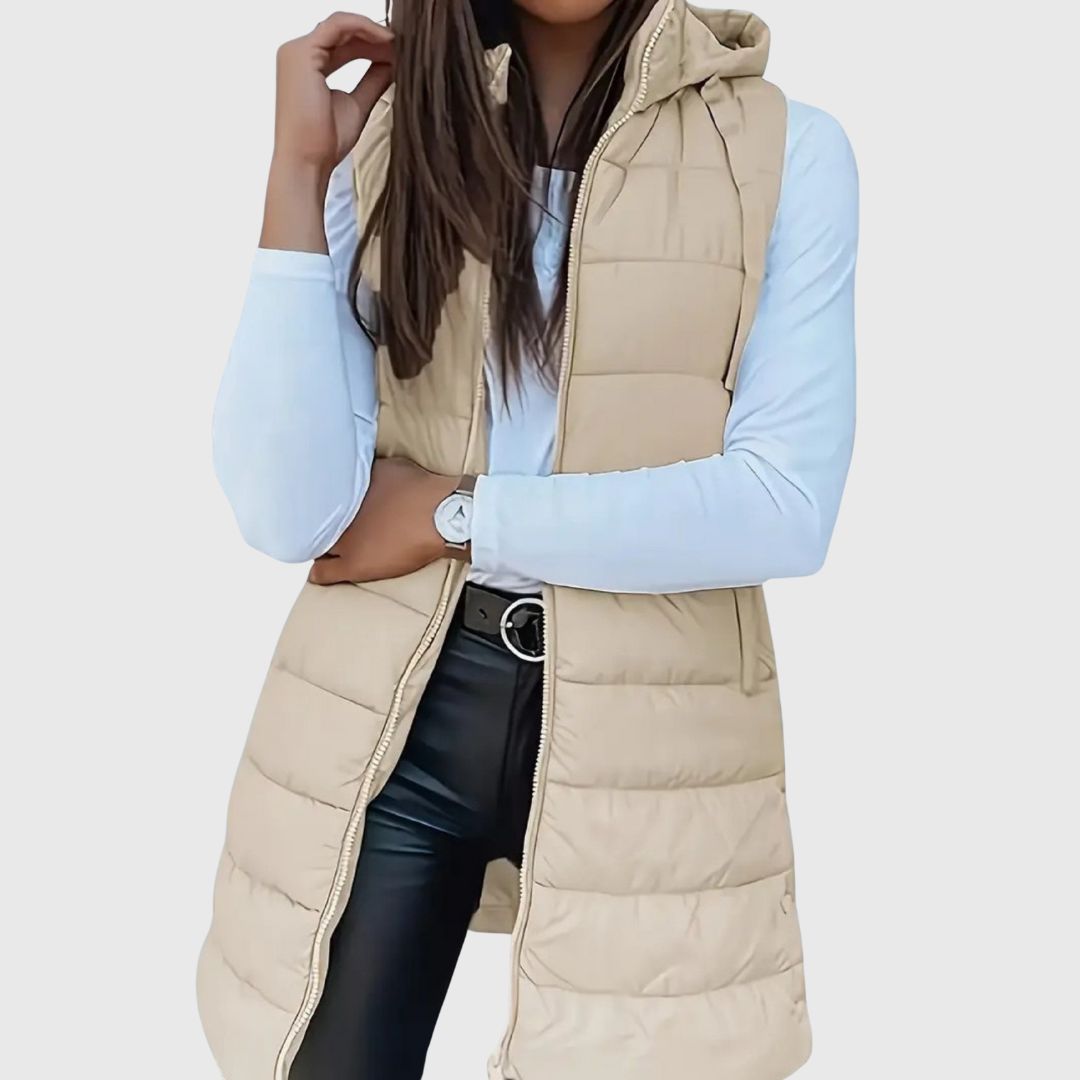 Virelle Hooded Puffer Vest â€“ Sleek Sleeveless Warmth with Transitional Style