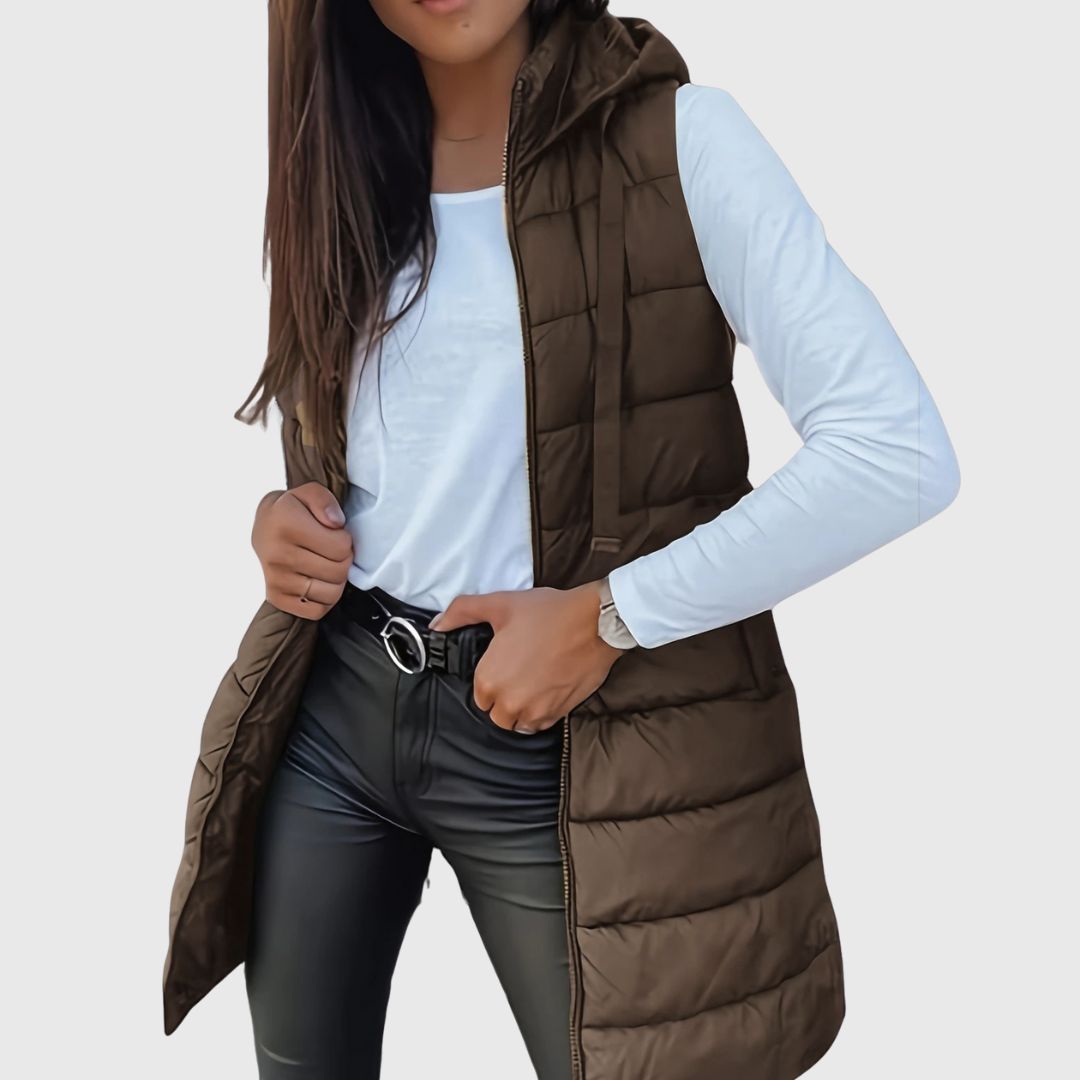 Virelle Hooded Puffer Vest â€“ Sleek Sleeveless Warmth with Transitional Style
