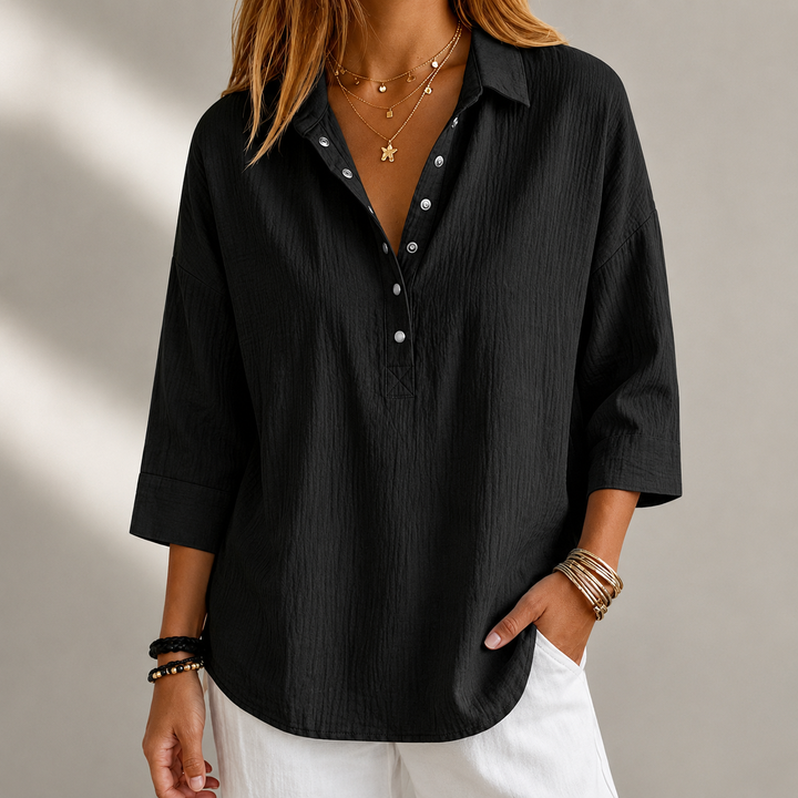CLEARACNE SALE🔥 Women's Casual Linen Blend Henley 3/4 Sleeve Shirt