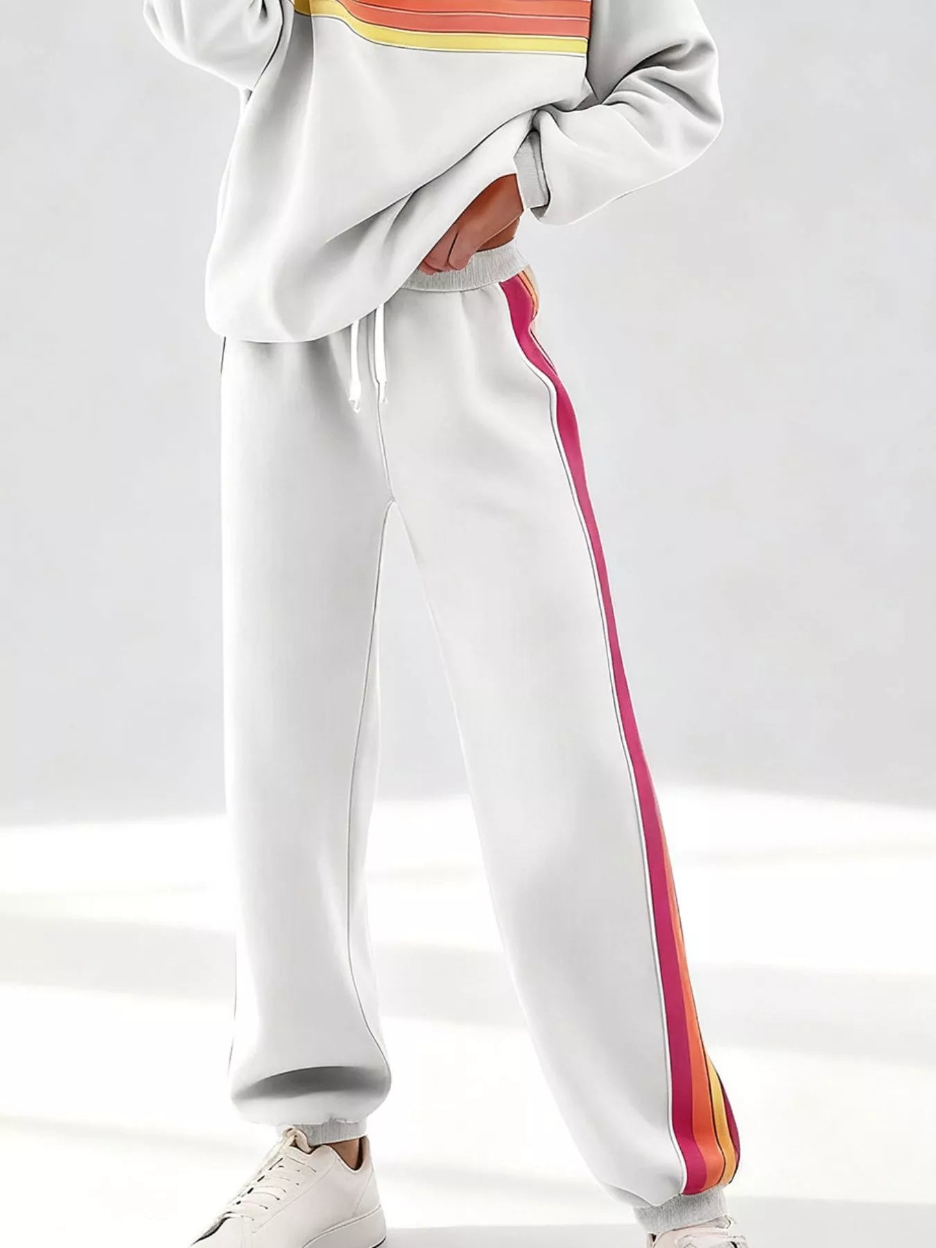 Blueberi B Striped Round Neck Sweatshirt and Pants Set - Cotton Blend - Available in S-2XL