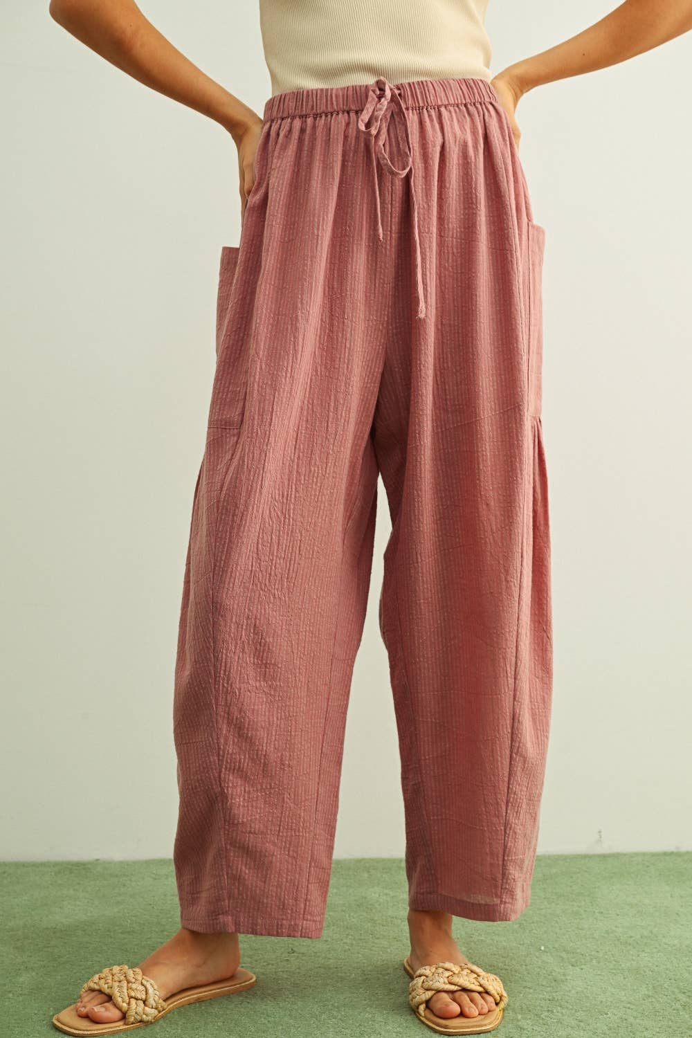 Mauve Pinstriped Loose Pants