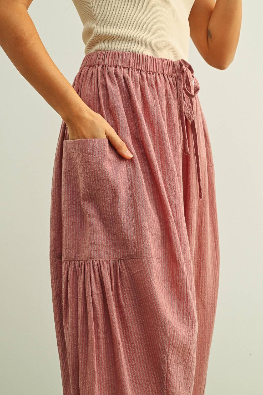Mauve Pinstriped Loose Pants