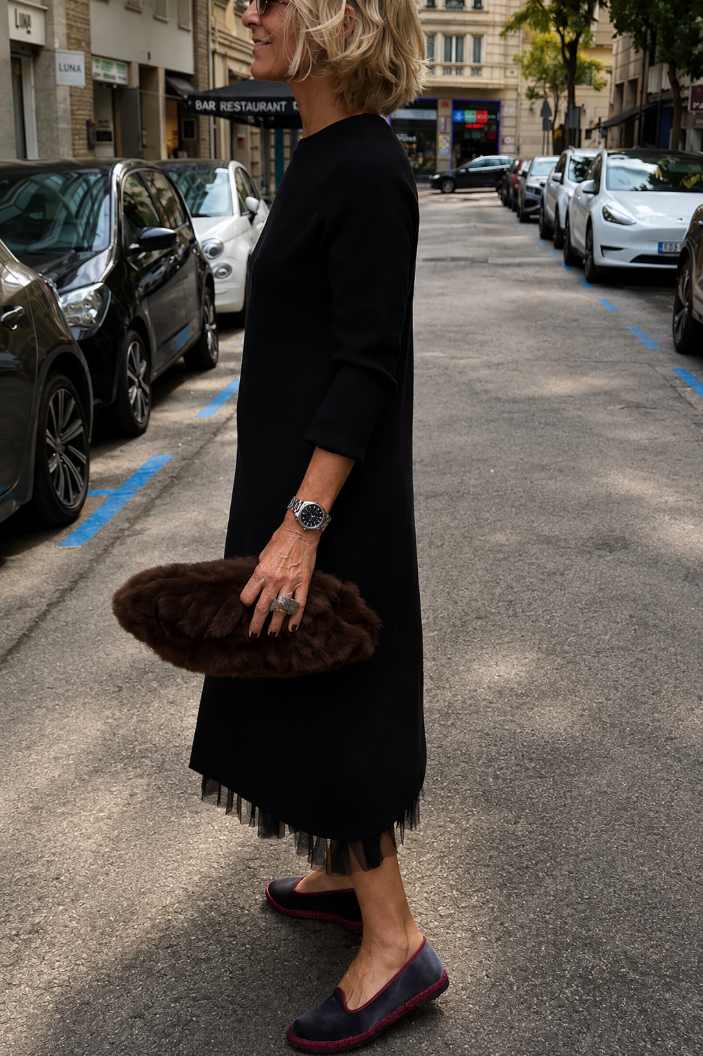 Jollie Knit Long Sleeve Front Slit Midi Sweater and Pleated Tulle Stretch Tank Midi Dress Two-piece