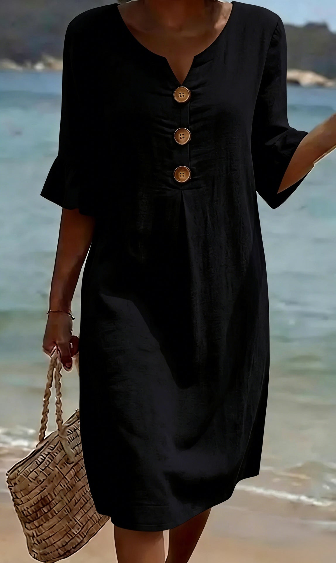 Vestido mujer algodón lino verano – vestido suelto con botones