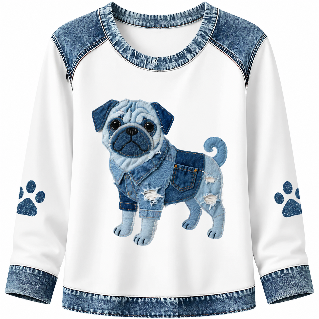 Women's Denim Patchwork Art Dachshund Dog Pattern V-neck Long Sleeve T-Shirt(These are all animals that Lily has helped❤️Buy 2 Get 10% OFF & Free Shipping🔥)