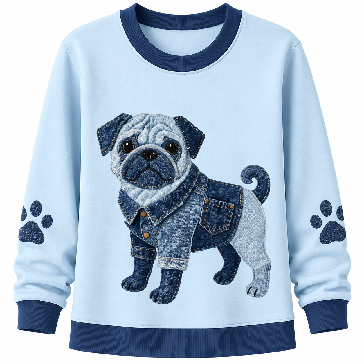 Women's Denim Patchwork Art Dachshund Dog Pattern V-neck Long Sleeve T-Shirt(These are all animals that Lily has helped❤️Buy 2 Get 10% OFF & Free Shipping🔥)