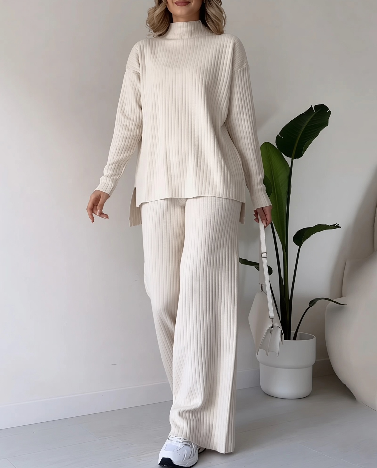 Stylish two-piece set with a slit for effortless casual style