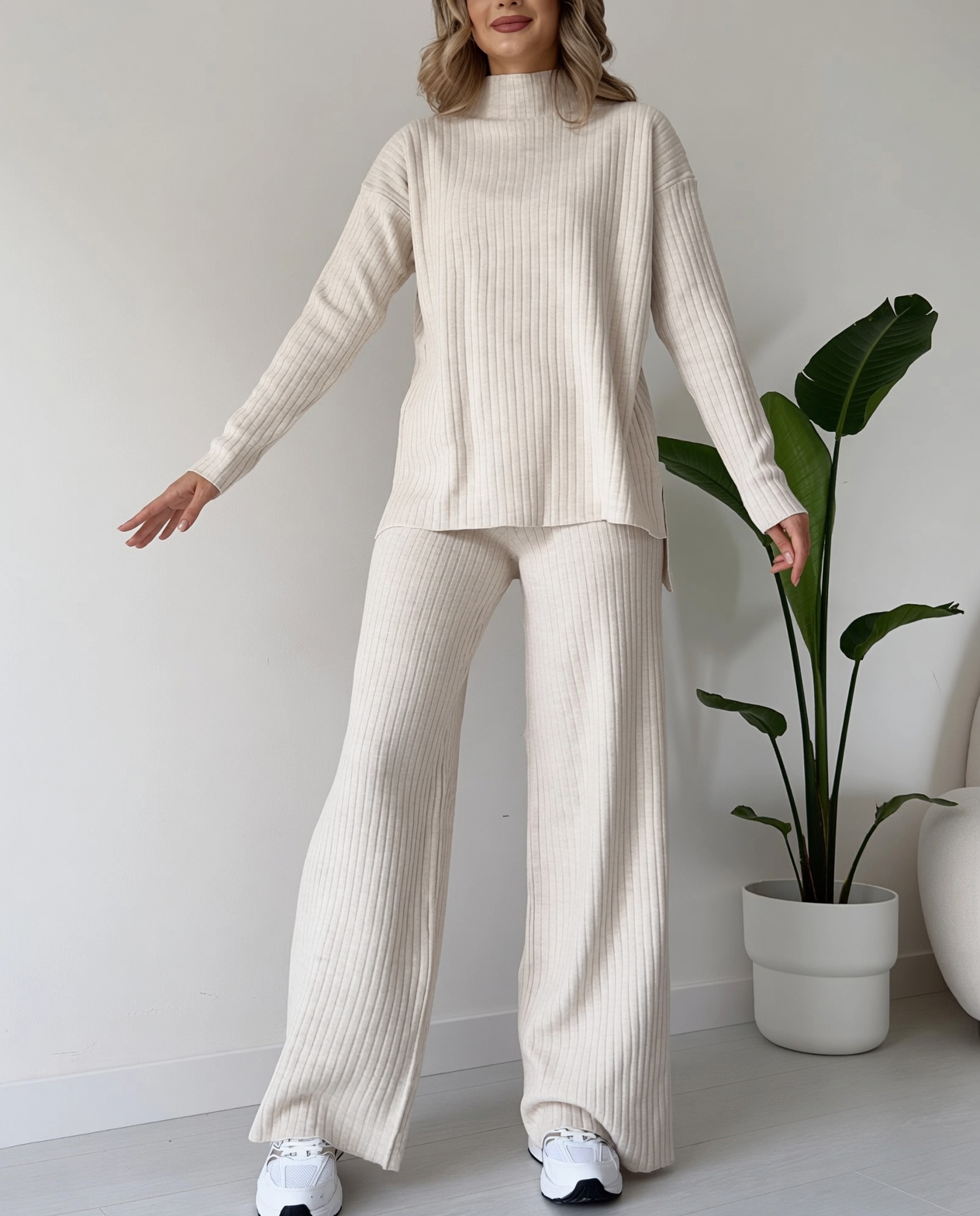 Stylish two-piece set with a slit for effortless casual style