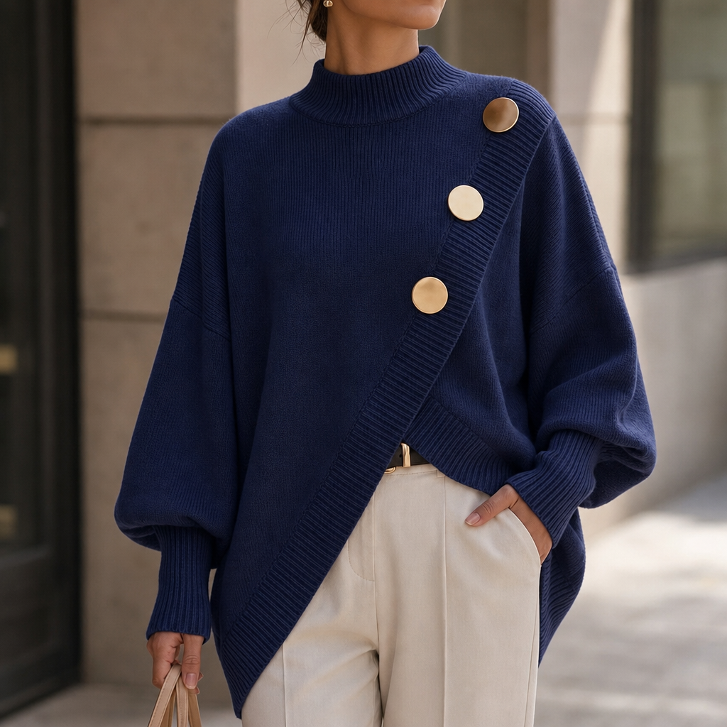 Wearbella Asymmetric Wrap Front Sweater – Elegant Lantern Sleeve Knit Top