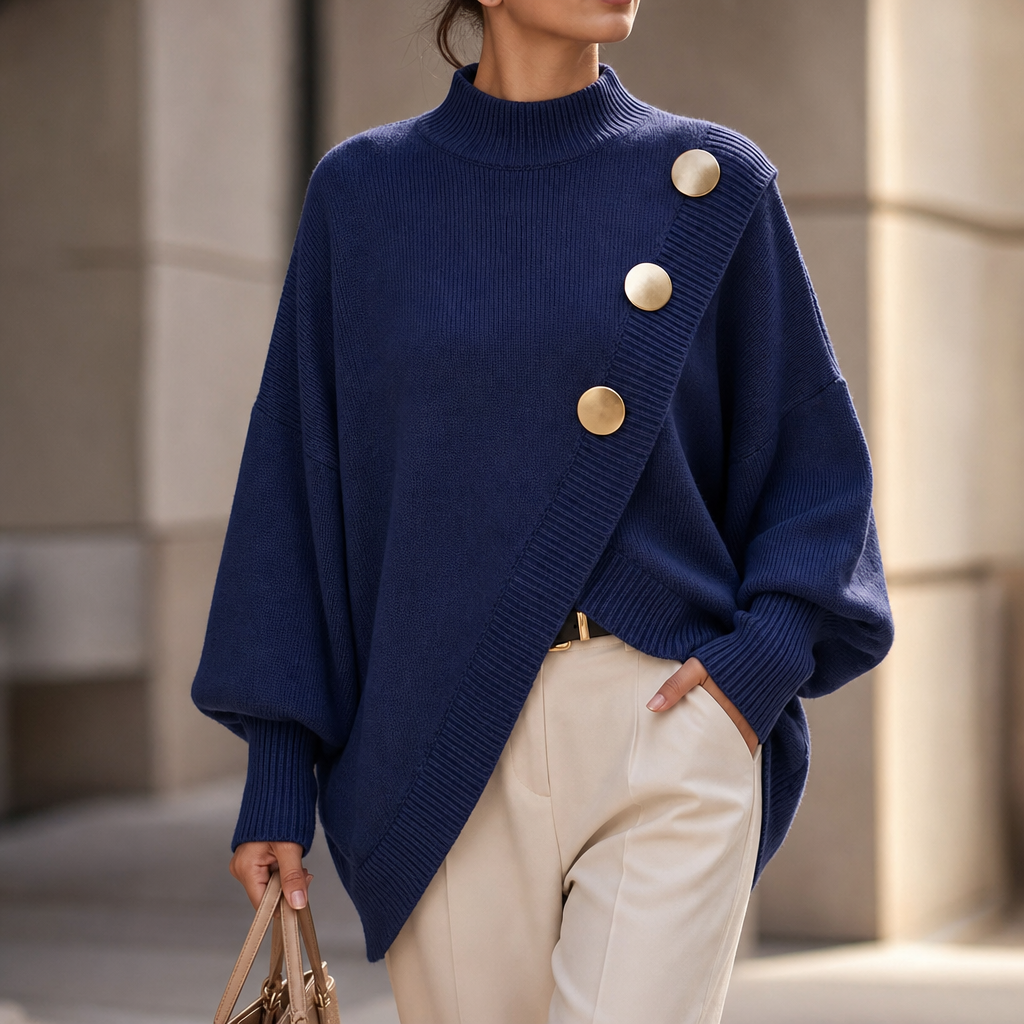 Wearbella Asymmetric Wrap Front Sweater – Elegant Lantern Sleeve Knit Top